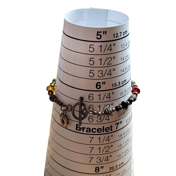 Glass Beaded Bracelet Multicolor Silvertone Baby Feet Charm Toggle Clasp 6.5 in - Picture 3 of 3